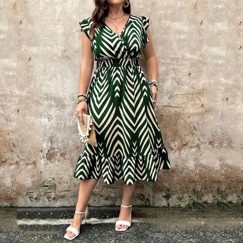 Casual Midi Skirt Elegant Arrow Stripe Print