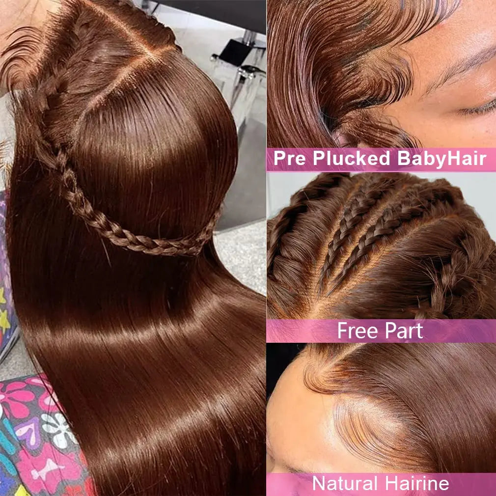 Chocolate Brown Straight Lace Front Wigs