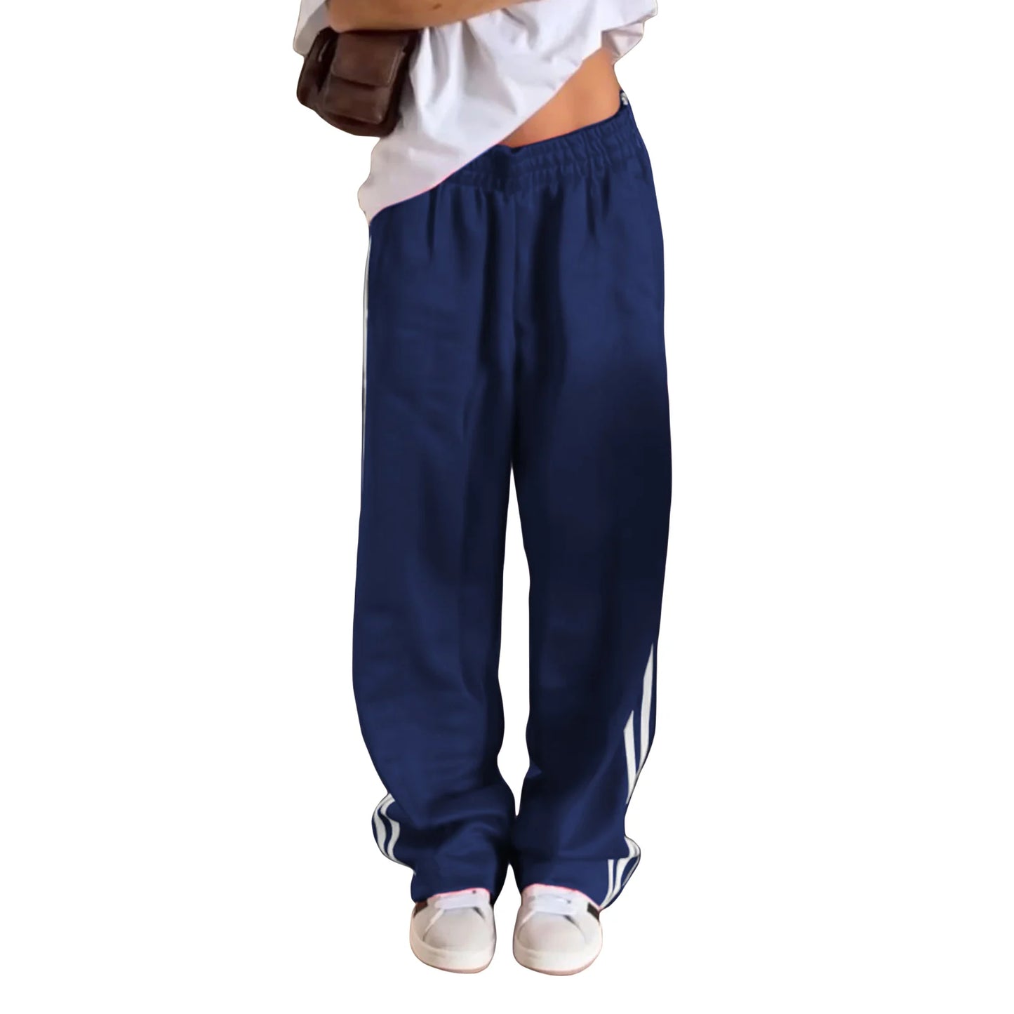 Women's Striped Trousers with Drawstring and Side Pockets