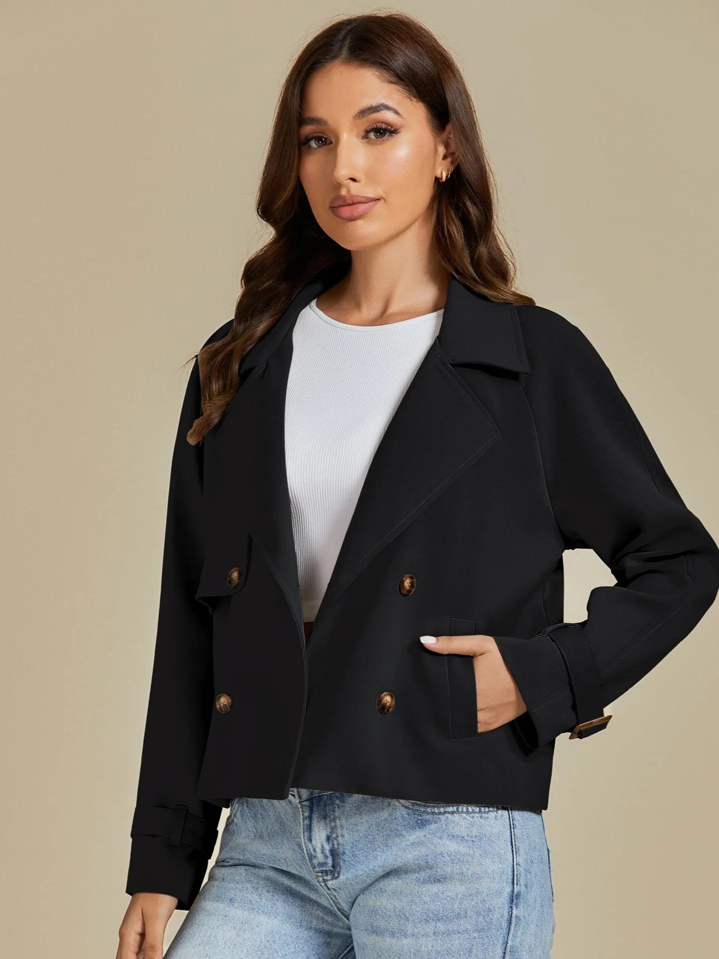 Luvamia cropped Trench Coat with Pockets