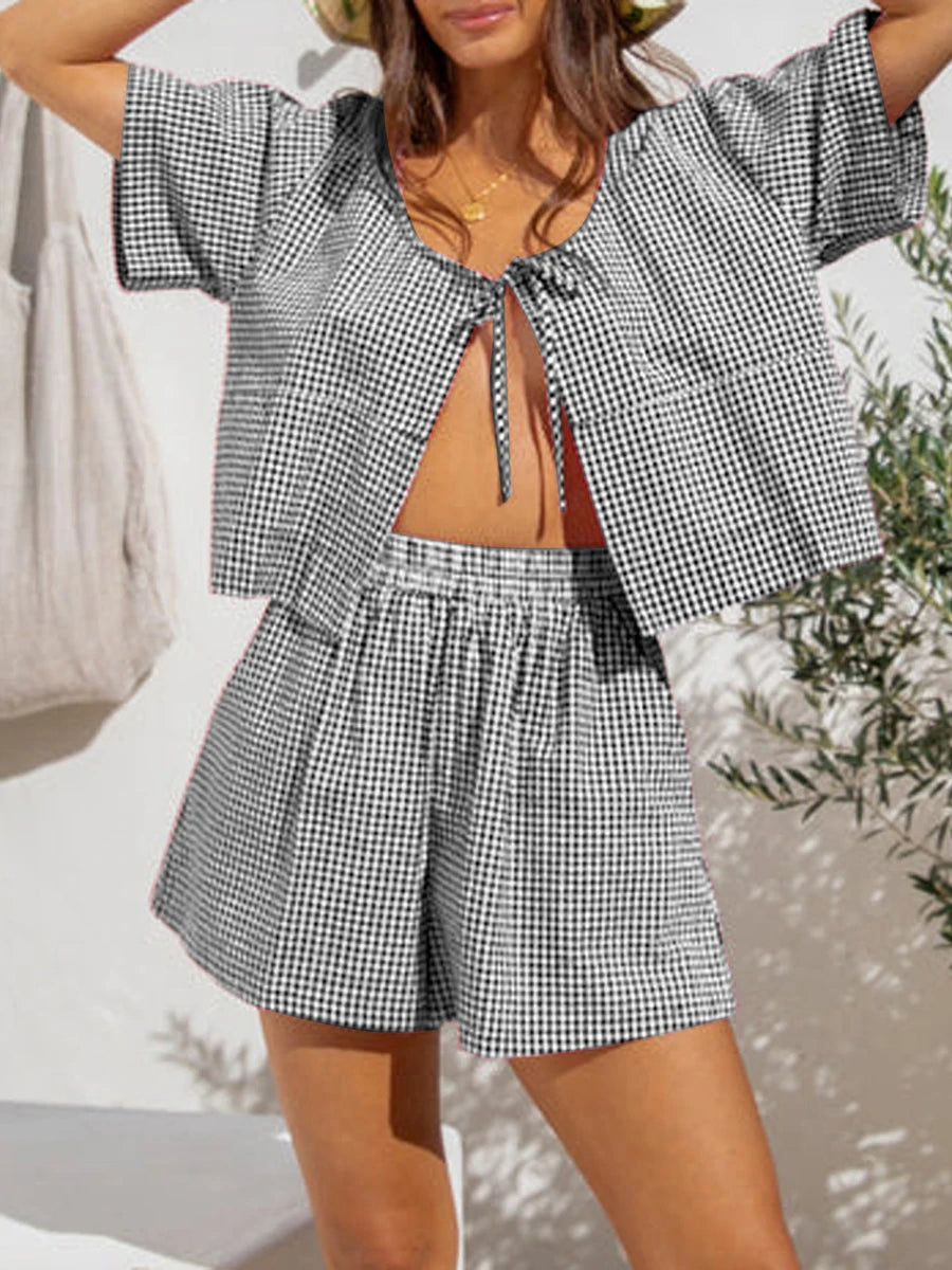 Short Sleeve Crop Top and High Waist Shorts