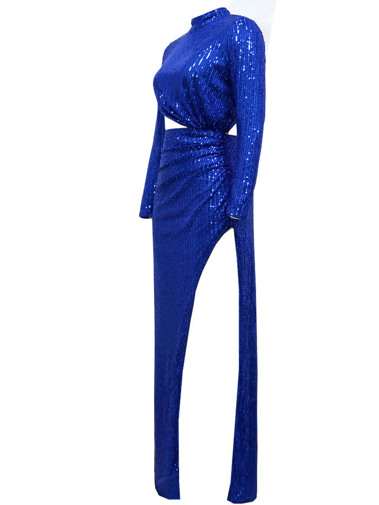 Royal Blue Diamond Long Gown with Sequins