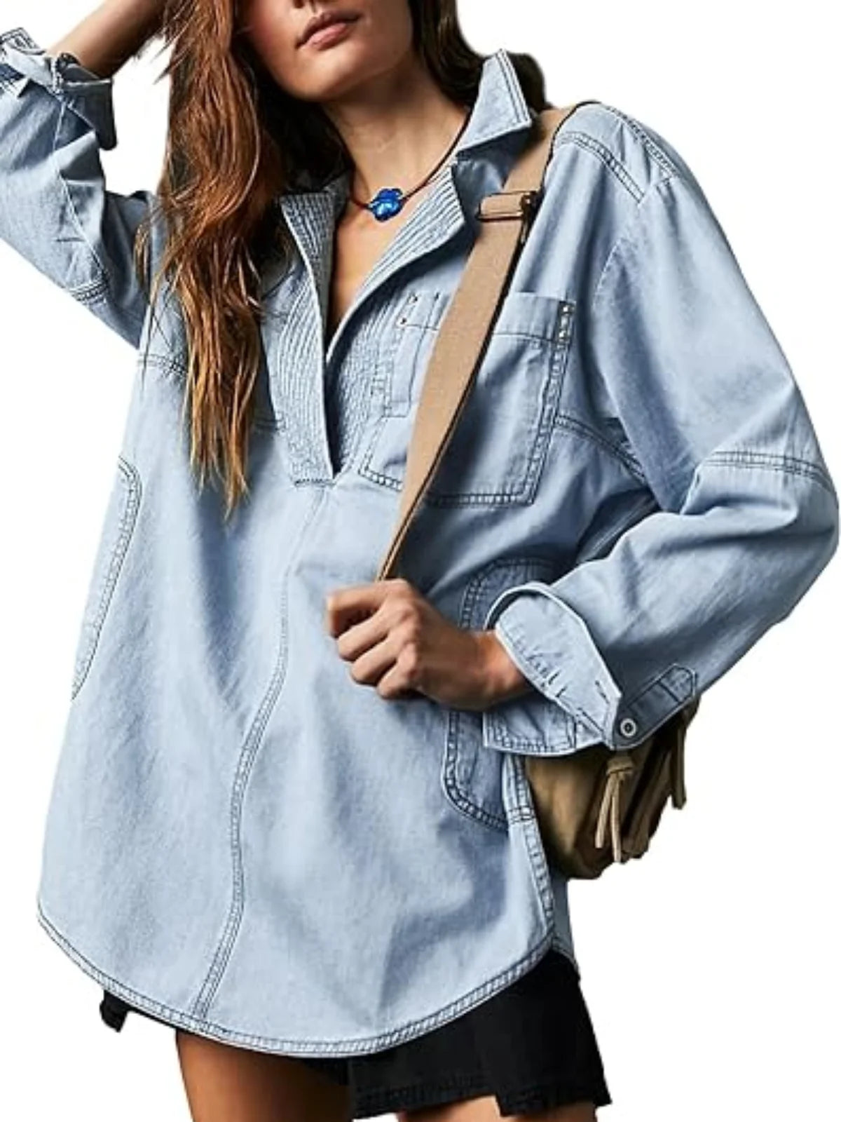 Women's Denim Casual Button Blouse