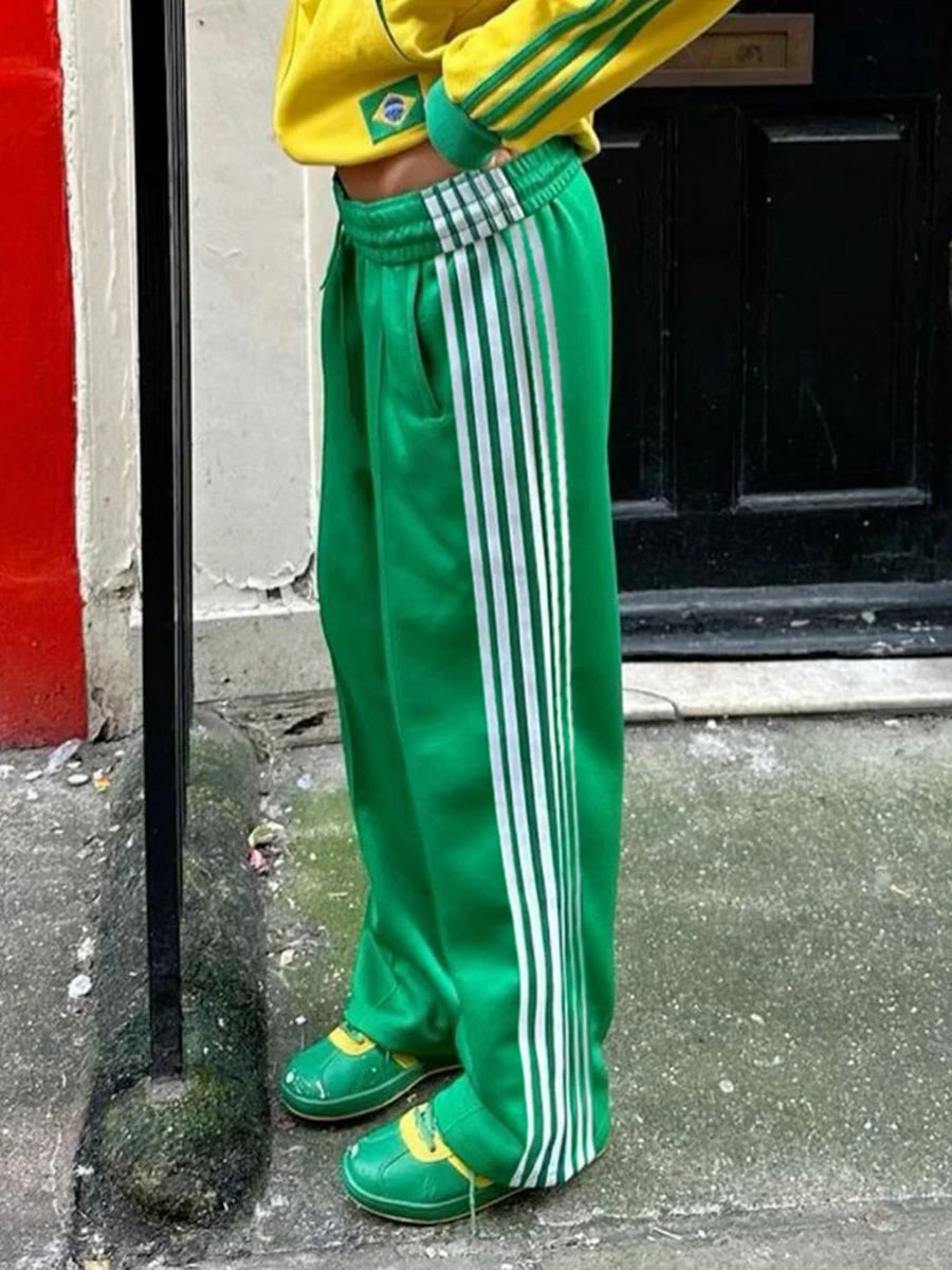 Women's Striped Trousers with Drawstring and Side Pockets