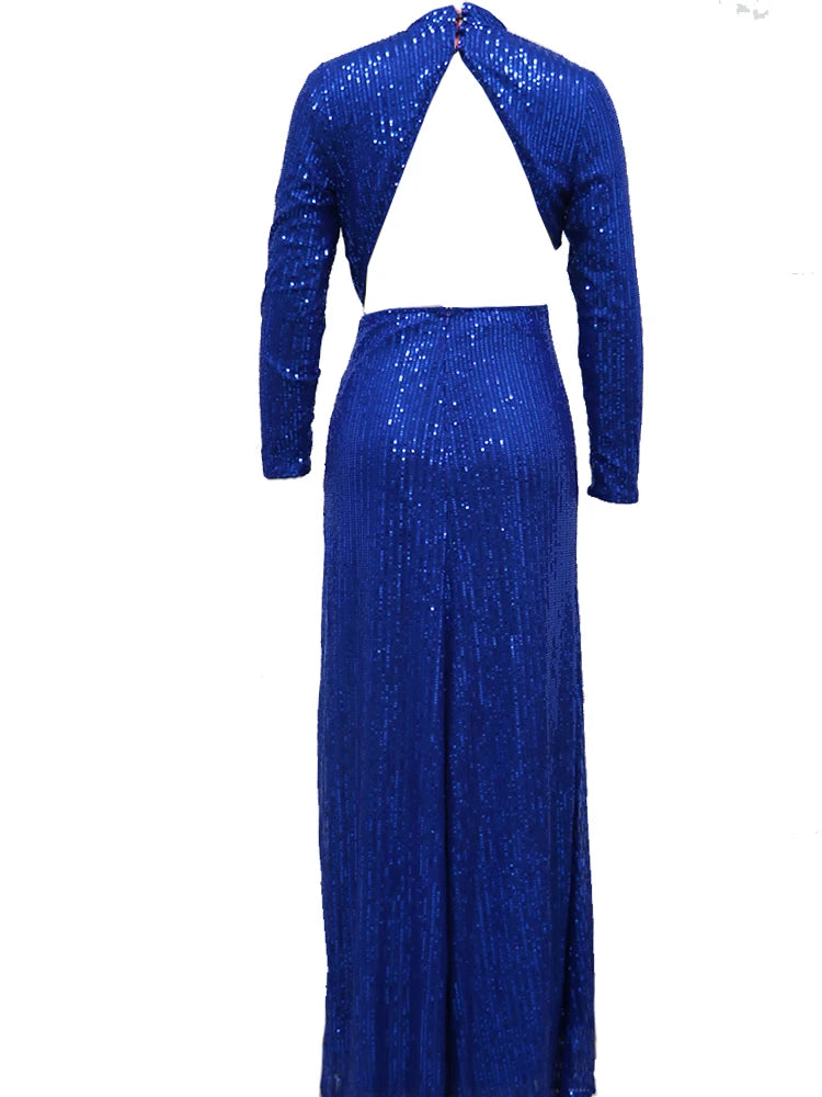 Royal Blue Diamond Long Gown with Sequins