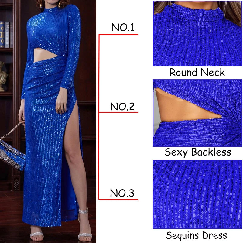 Royal Blue Diamond Long Gown with Sequins