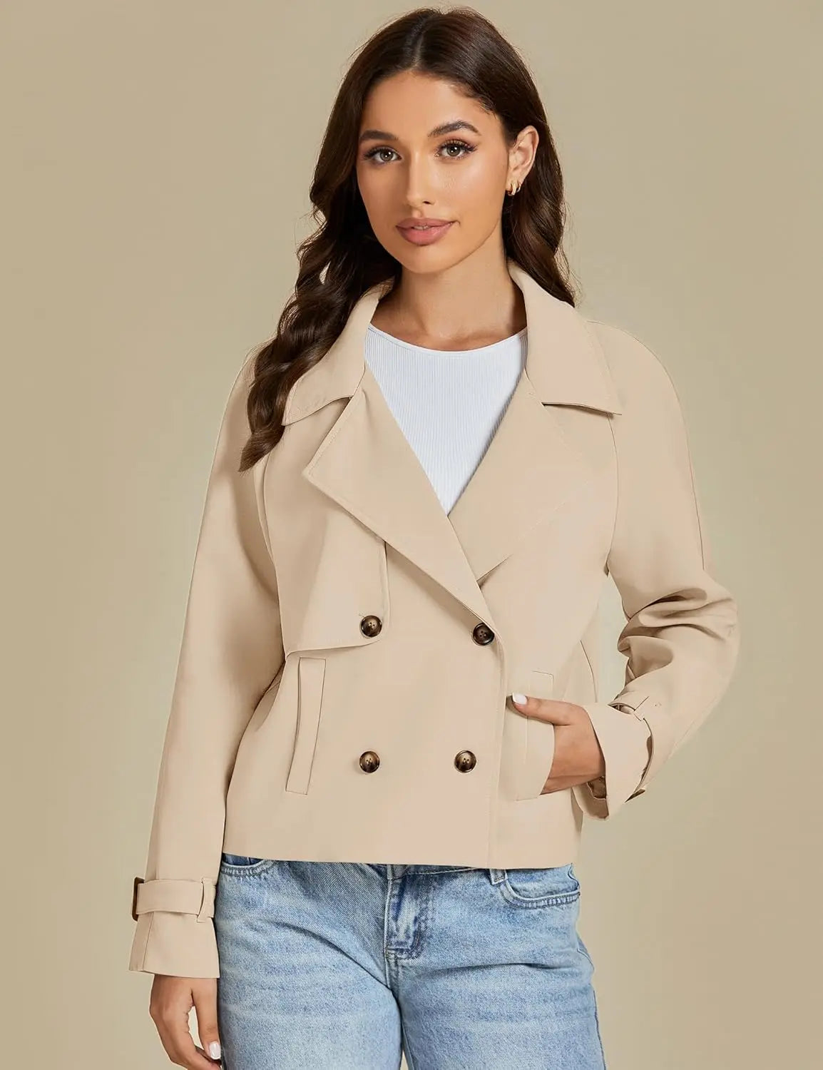 Luvamia cropped Trench Coat with Pockets