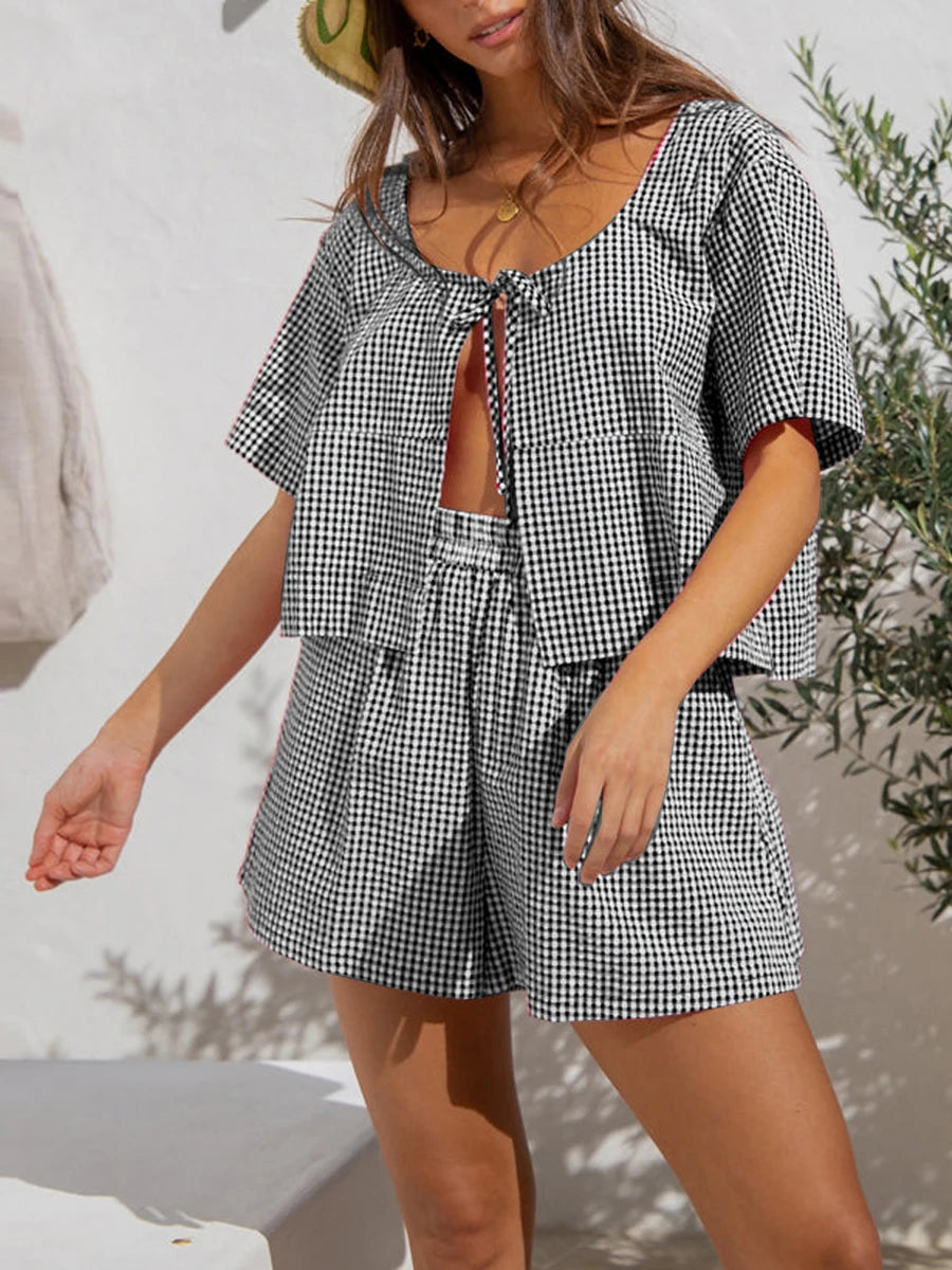 Short Sleeve Crop Top and High Waist Shorts