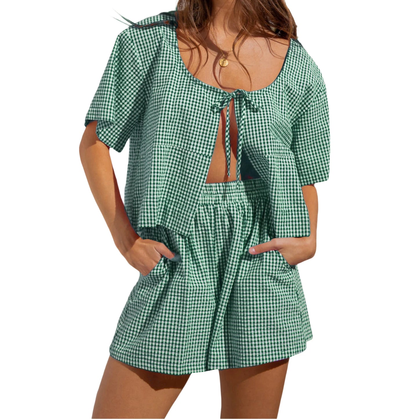 Short Sleeve Crop Top and High Waist Shorts