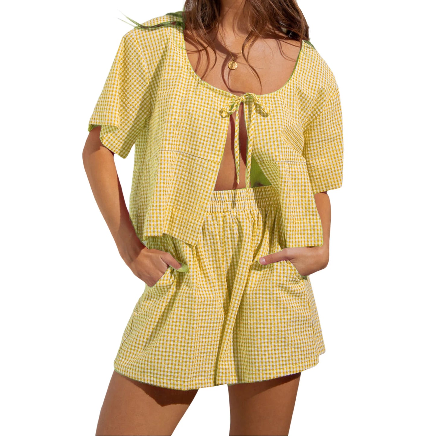 Short Sleeve Crop Top and High Waist Shorts