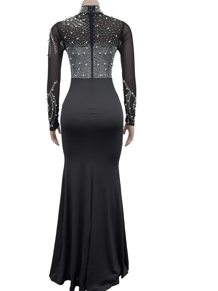 Crystal Embellished High Slit Maxi Dress
