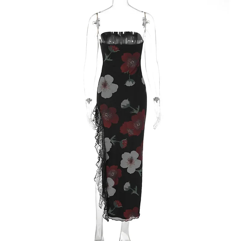 Printed Party gown with Sexy Backless Plunge dress