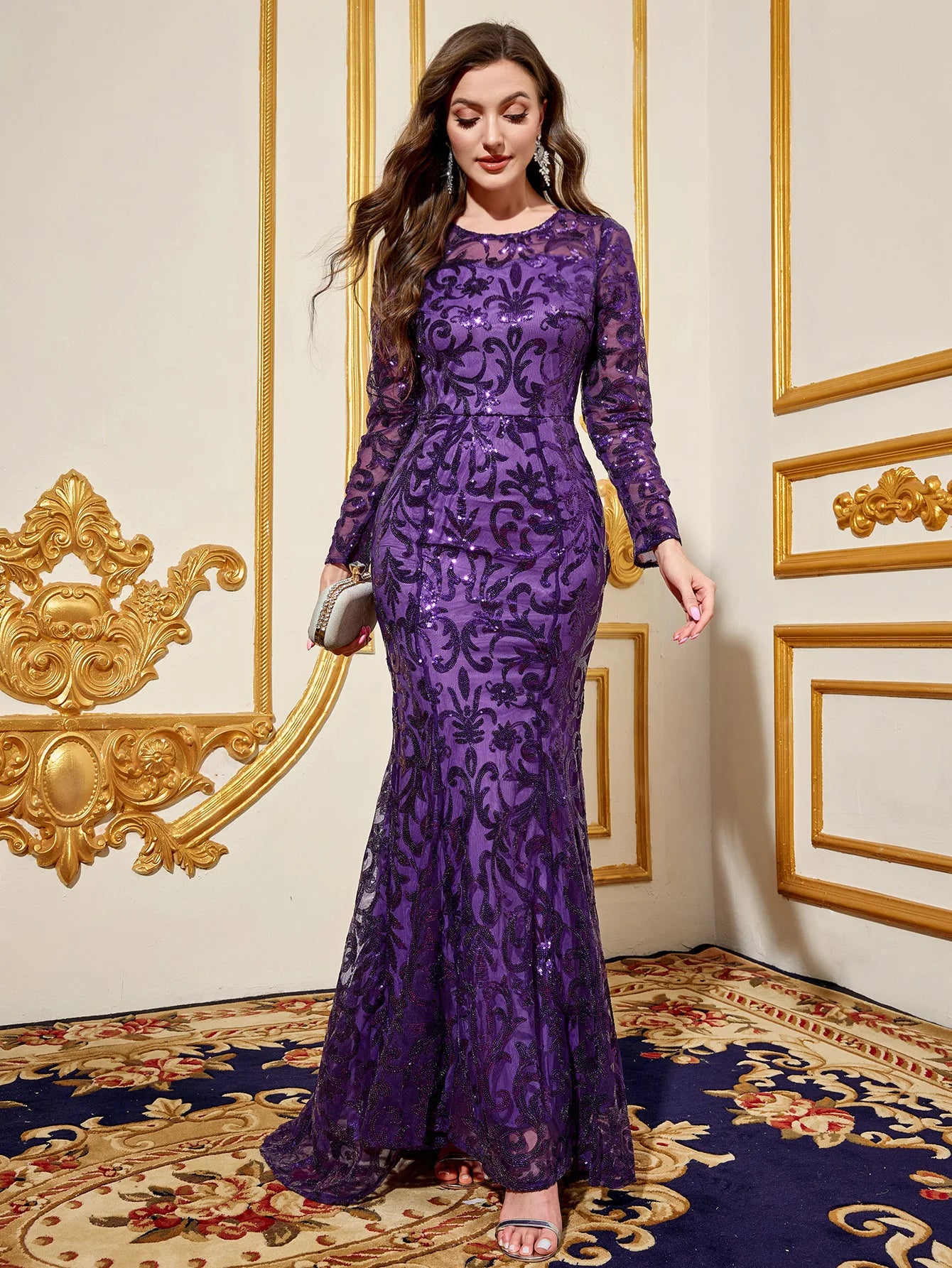 Women Sequin Long Sleeved Dress