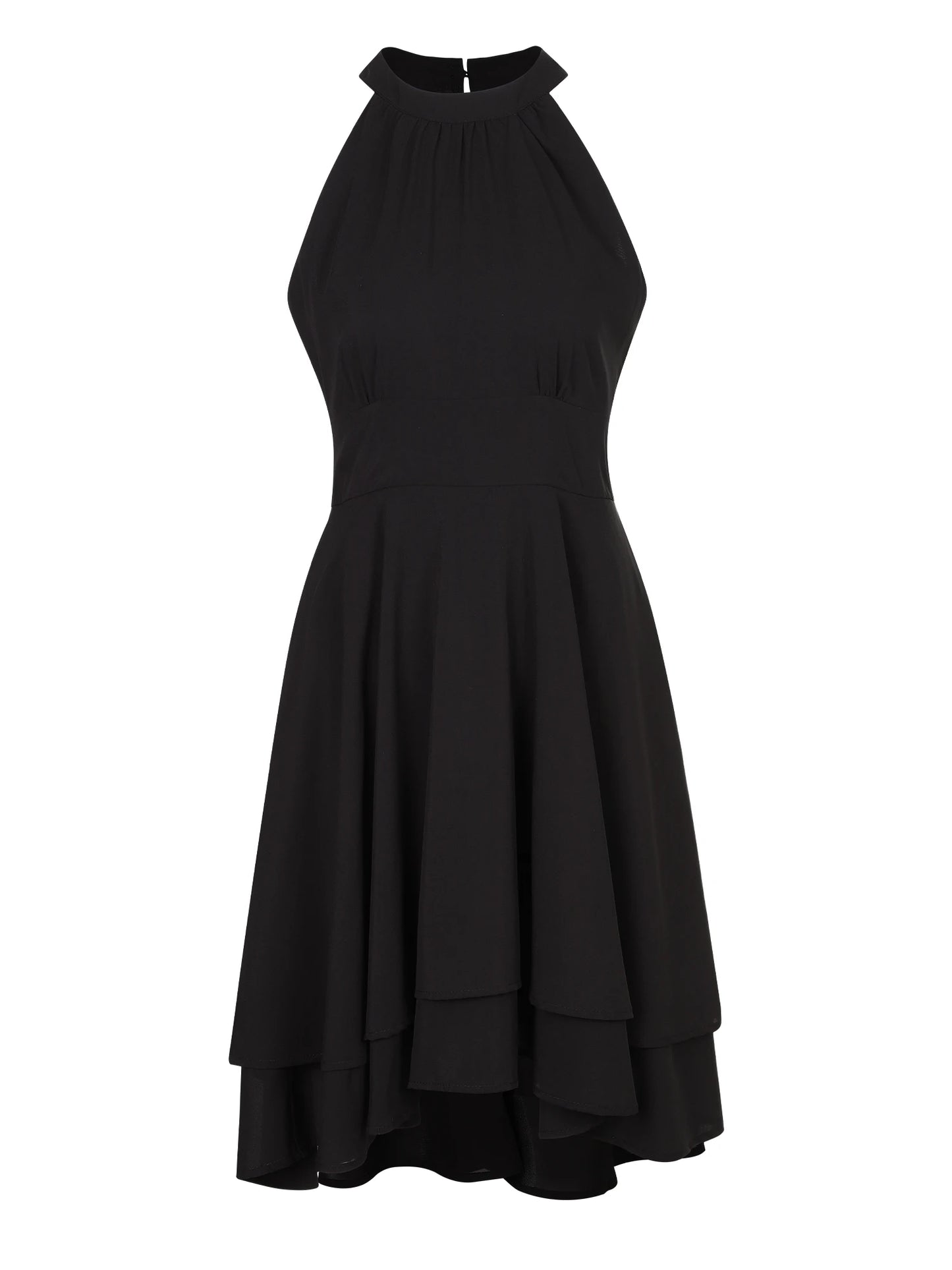 Halter Sleeveless Waist Black Evening Dress
