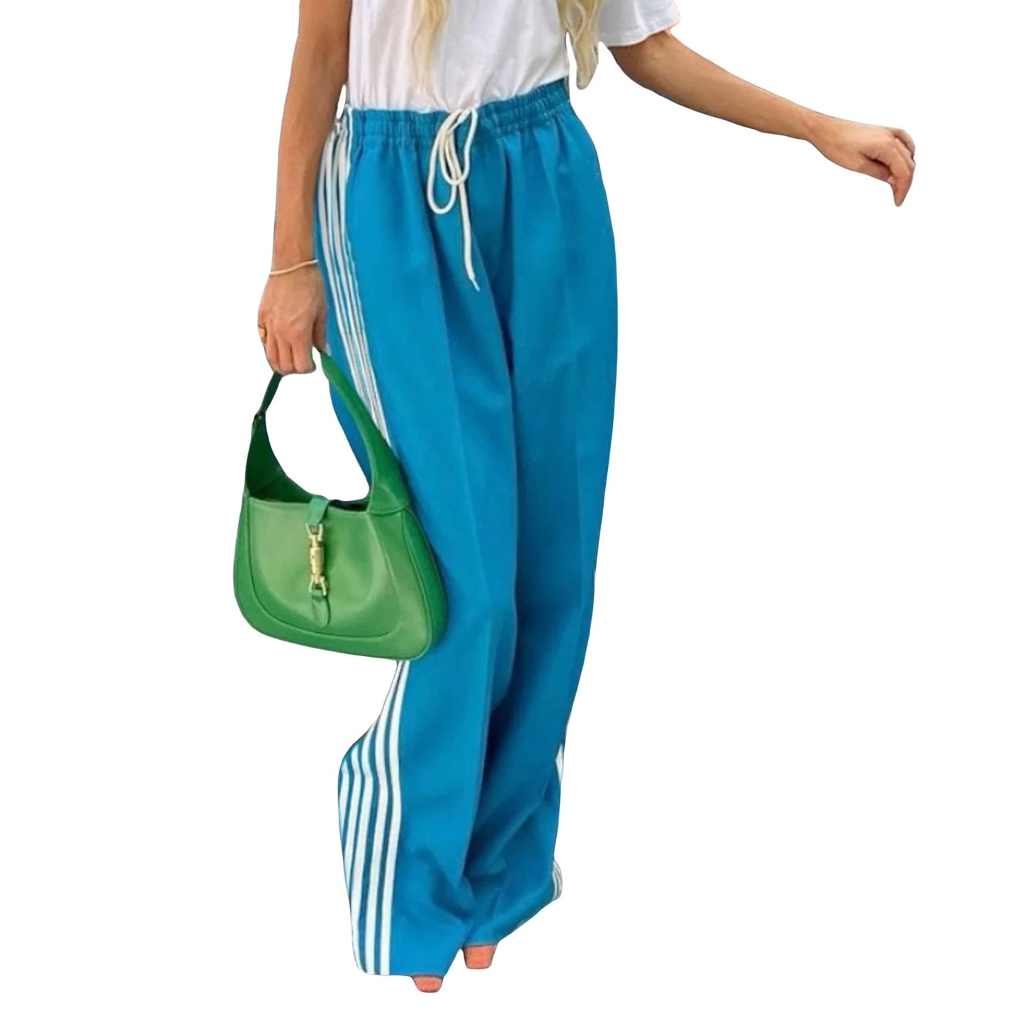 Women's Striped Trousers with Drawstring and Side Pockets