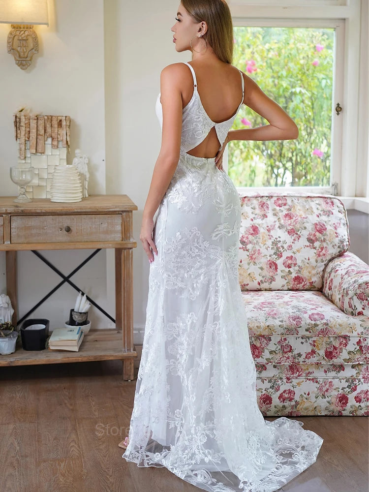 Elegant Jacquard Mesh Long White Wedding Dress