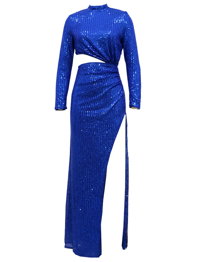 Royal Blue Diamond Long Gown with Sequins