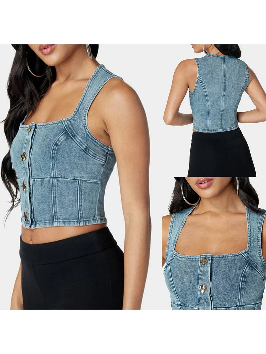 Denim Halter Tank Top