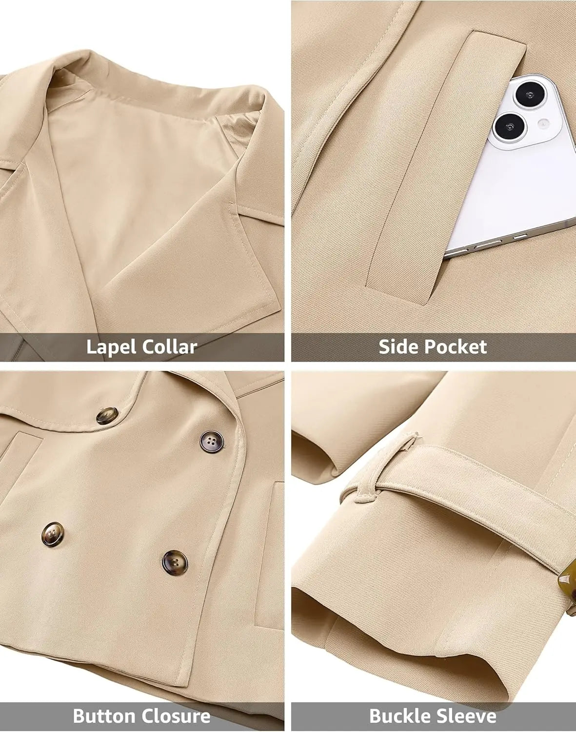 Luvamia cropped Trench Coat with Pockets