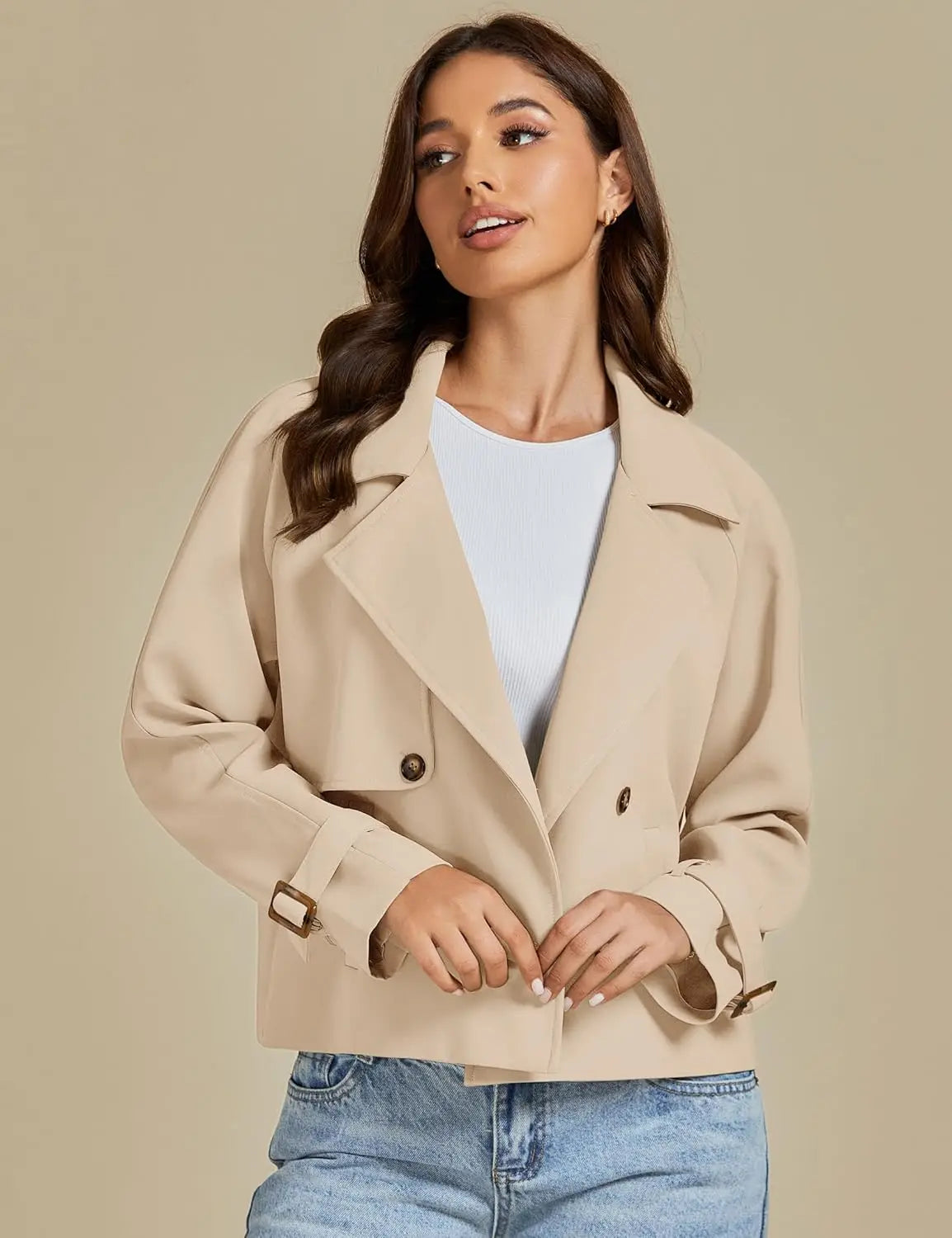Luvamia cropped Trench Coat with Pockets