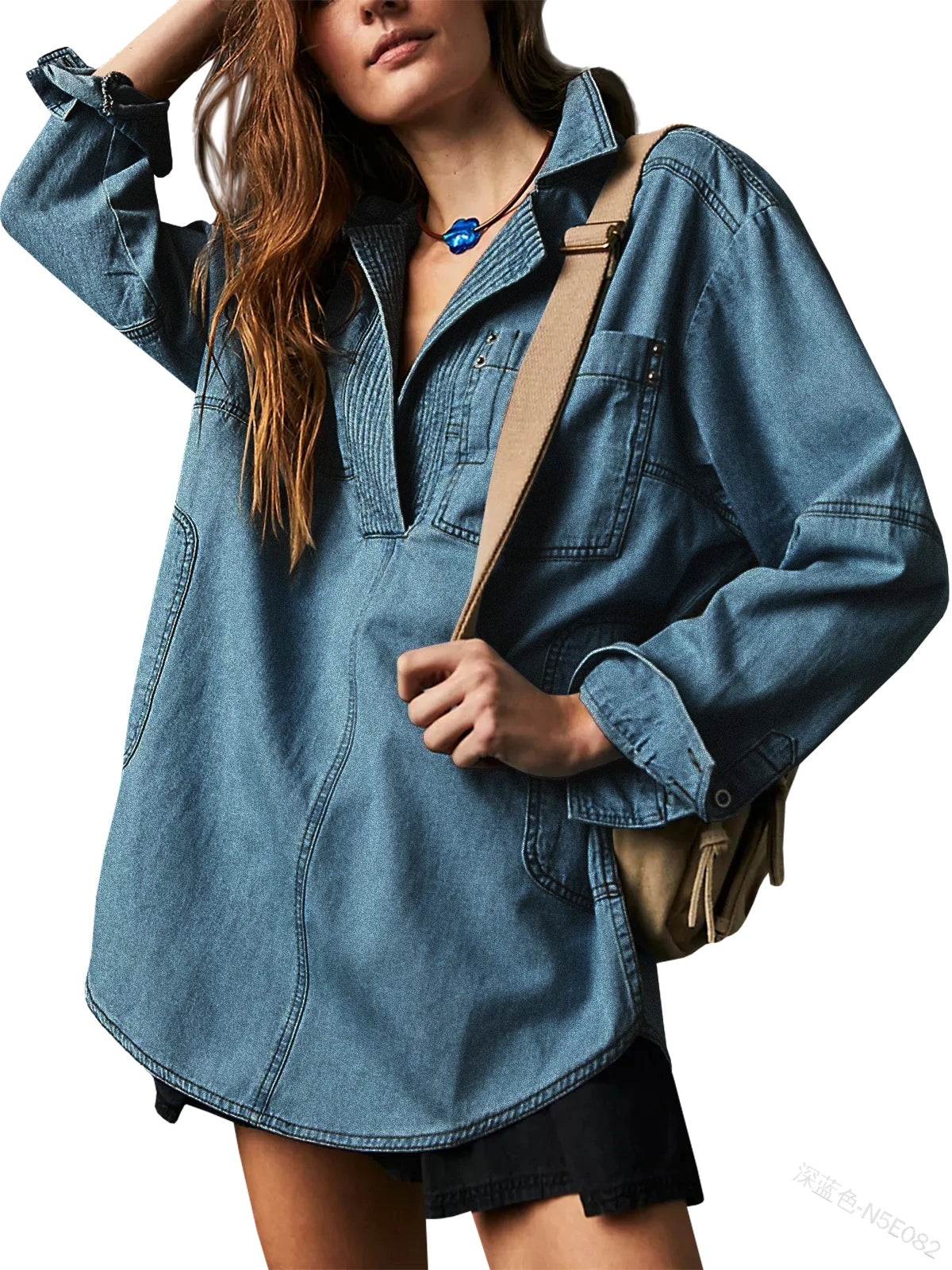 Women's Denim Casual Button Blouse
