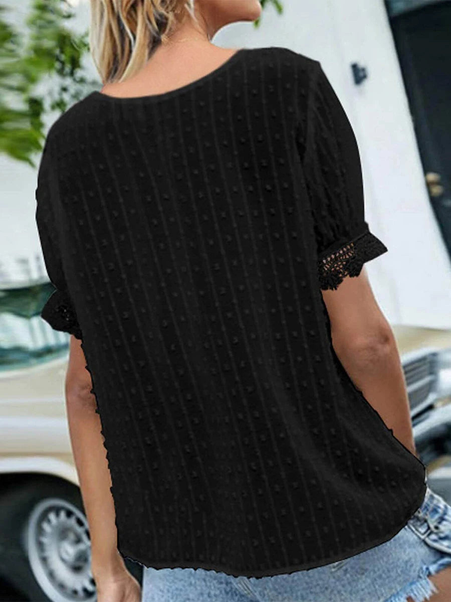 Women s Summer Casual T-shirts Blouse Solid Color Short Sleeve V Neck Loose Fit Tops