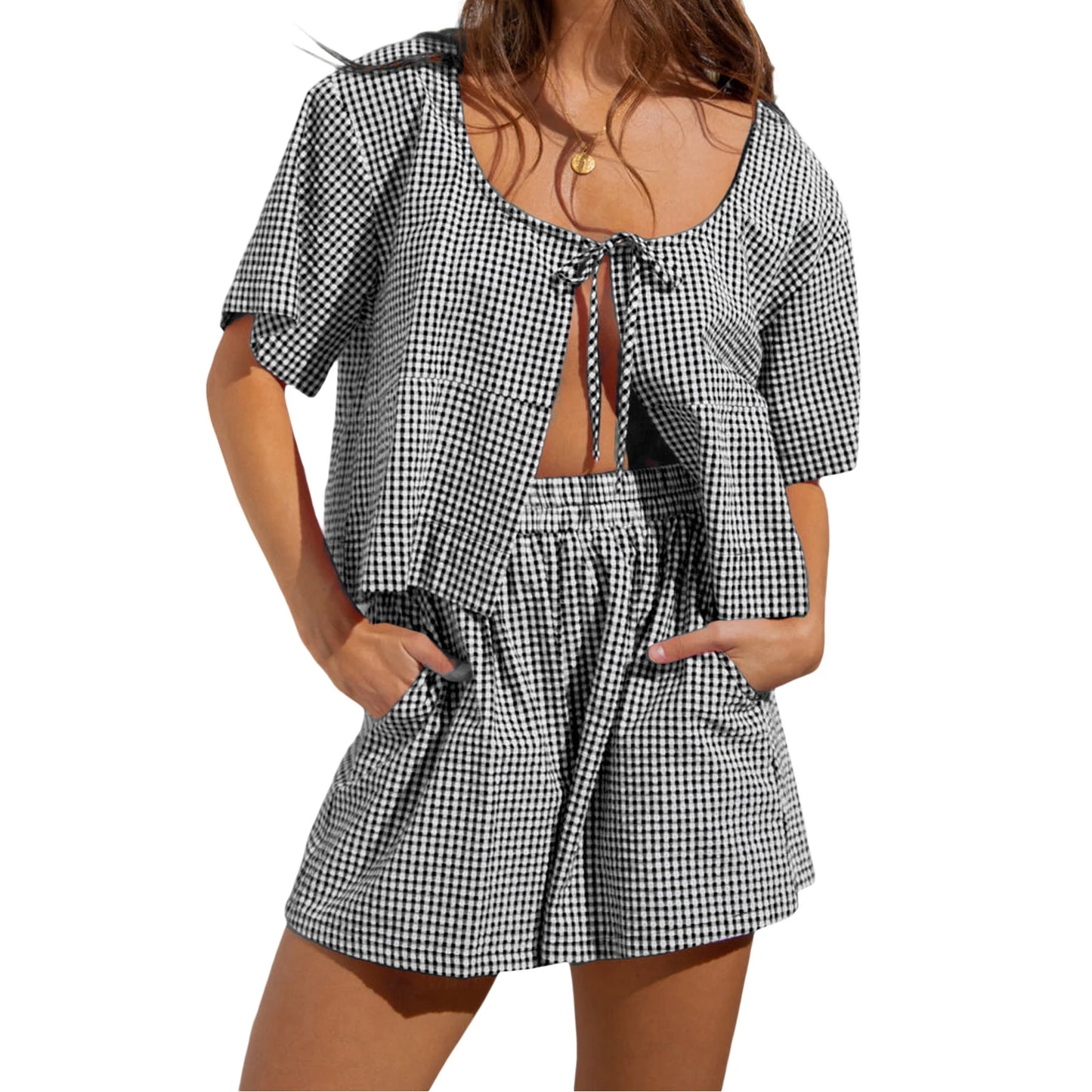 Short Sleeve Crop Top and High Waist Shorts