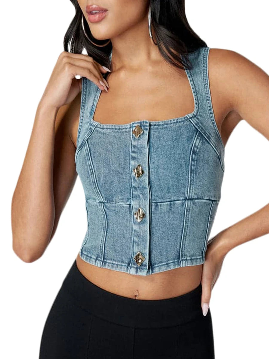Denim Halter Tank Top