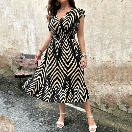 Casual Midi Skirt Elegant Arrow Stripe Print