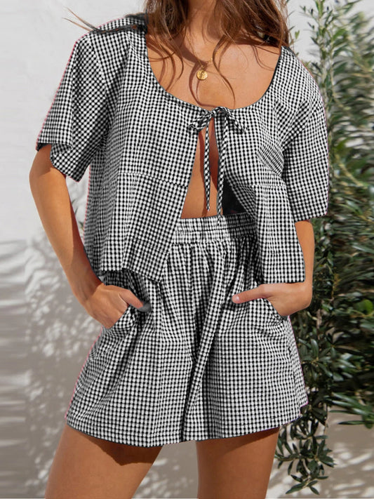 Short Sleeve Crop Top and High Waist Shorts