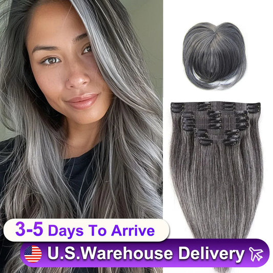 Clip In Extensions140g Gray Human Hair For Women