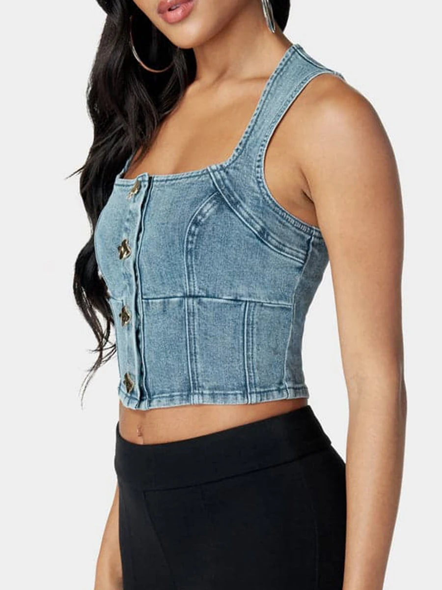 Denim Halter Tank Top
