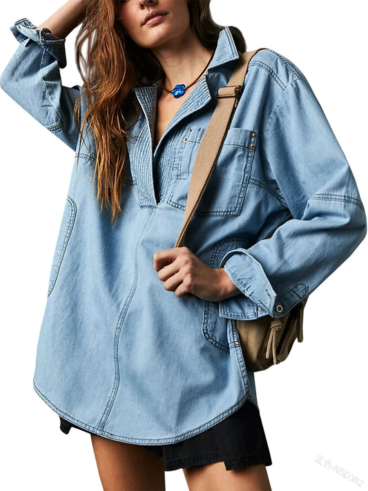 Women's Denim Casual Button Blouse