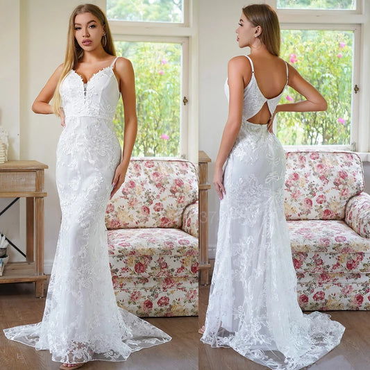 Elegant Jacquard Mesh Long White Wedding Dress