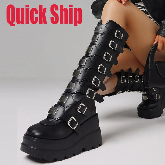 Punk Goth Knee High Boots
